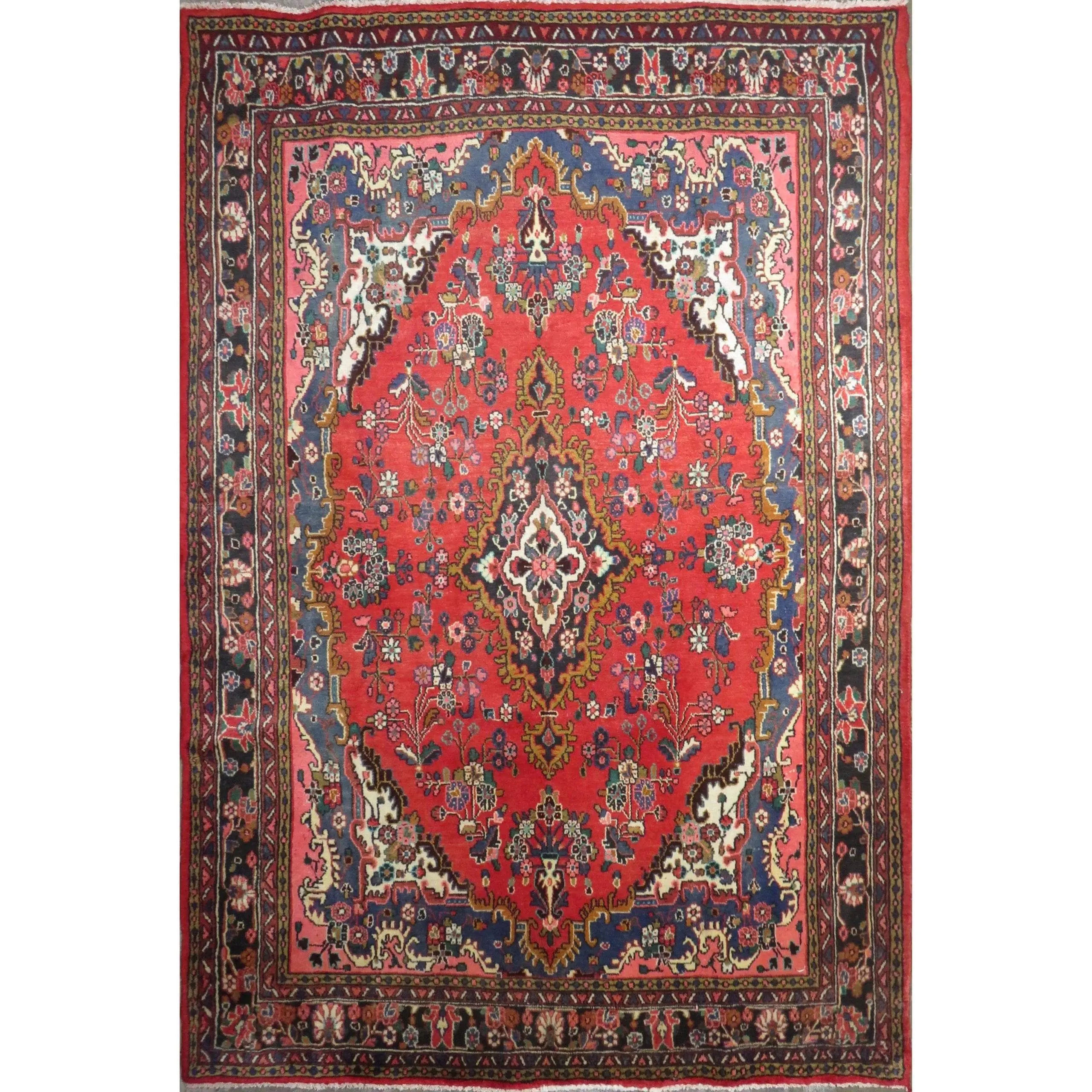 One Of The Kind Hand-Knotted Persian Wool Rug _ Luxurious Vintage Design, 10'5" x 7'0", Artisan Crafted